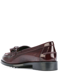 Женские темно-красные кожаные лоферы c бахромой от Tod's