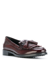 Женские темно-красные кожаные лоферы c бахромой от Tod's