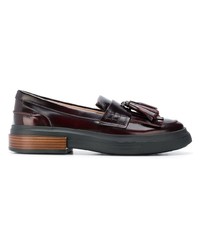 Темно-красные кожаные лоферы на платформе от Tod's
