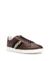 Мужские темно-красные кожаные низкие кеды с украшением от Bally