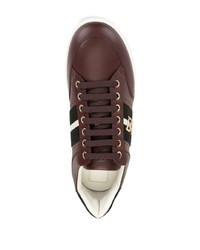 Мужские темно-красные кожаные низкие кеды с украшением от Bally