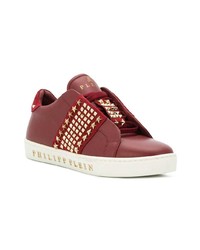 Женские темно-красные кожаные низкие кеды от Philipp Plein