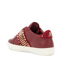 Женские темно-красные кожаные низкие кеды от Philipp Plein