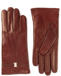 Женские темно-красные кожаные перчатки от Salvatore Ferragamo