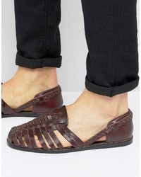 Мужские темно-красные кожаные плетеные сандалии от Asos