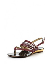 Темно-красные кожаные сандалии на плоской подошве