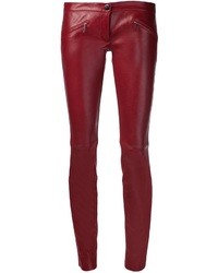 Темно-красные кожаные узкие брюки от Barbara Bui