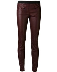 Темно-красные кожаные узкие брюки от Belstaff