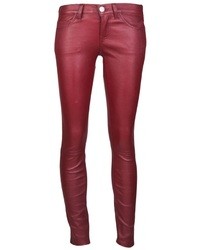 Темно-красные кожаные узкие брюки от Current/Elliott