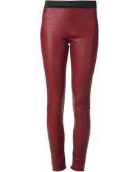 Темно-красные кожаные узкие брюки от Drome