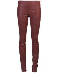 Темно-красные кожаные узкие брюки от Haider Ackermann