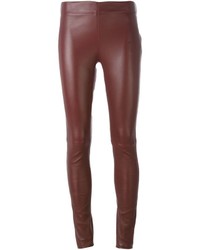 Темно-красные кожаные узкие брюки от Joseph