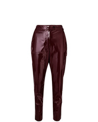 Темно-красные кожаные узкие брюки от MSGM