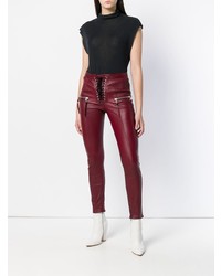 Темно-красные кожаные узкие брюки от Unravel Project