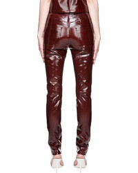 Темно-красные кожаные узкие брюки от Thierry Mugler