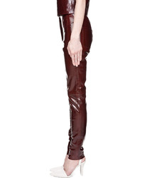 Темно-красные кожаные узкие брюки от Thierry Mugler