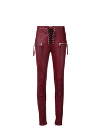 Темно-красные кожаные узкие брюки от Unravel Project