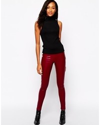 Темно-красные кожаные узкие брюки от Warehouse