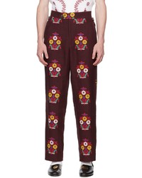 Темно-красные льняные брюки чинос с цветочным принтом