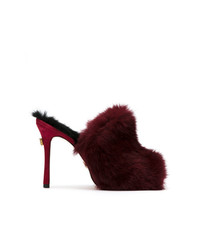 Темно-красные меховые босоножки на каблуке от Andrea Bogosian