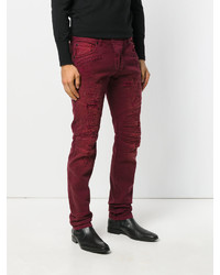 Мужские темно-красные рваные джинсы от Pierre Balmain