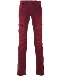 Мужские темно-красные рваные джинсы от Pierre Balmain
