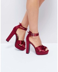 Темно-красные сатиновые босоножки на каблуке от Glamorous