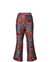 Темно-красные широкие брюки с цветочным принтом от Josie Natori