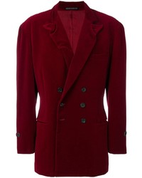 Темно-красный бархатный двубортный пиджак