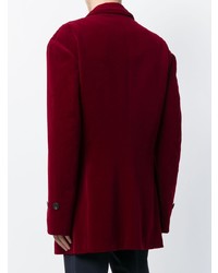 Мужской темно-красный бархатный двубортный пиджак от Yohji Yamamoto Pre-Owned