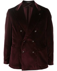 Мужской темно-красный бархатный двубортный пиджак от Tagliatore