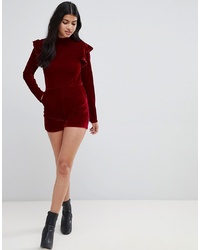Темно-красный бархатный комбинезон с шортами от Glamorous