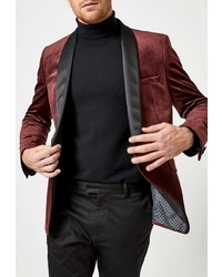 Мужской темно-красный бархатный пиджак от Burton Menswear London