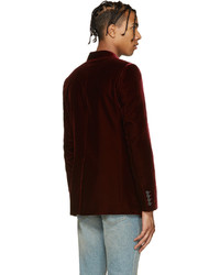 Мужской темно-красный бархатный пиджак от Saint Laurent