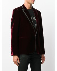 Мужской темно-красный бархатный пиджак от Saint Laurent