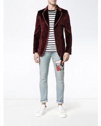 Мужской темно-красный бархатный пиджак от Gucci