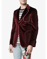 Мужской темно-красный бархатный пиджак от Gucci