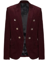 Мужской темно-красный вельветовый двубортный пиджак от Balmain