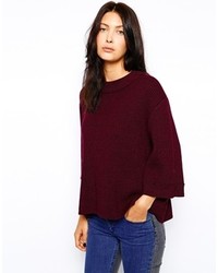 Темно-красный вязаный свободный свитер