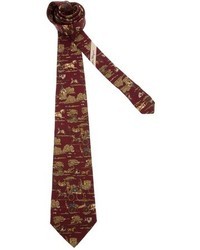 Мужской темно-красный галстук с принтом от Salvatore Ferragamo