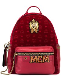 Женский темно-красный замшевый рюкзак с принтом от MCM
