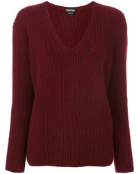 Женский темно-красный кашемировый вязаный свитер от Tom Ford