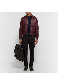 Мужской темно-красный кожаный бомбер от Paul Smith