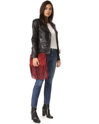 Темно-красный кожаный клатч c бахромой от Loeffler Randall