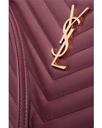 Темно-красный кожаный стеганый клатч от Saint Laurent