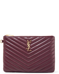 Темно-красный кожаный стеганый клатч от Saint Laurent