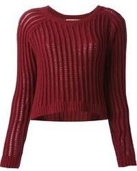 Темно-красный короткий свитер