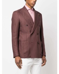 Мужской темно-красный льняной двубортный пиджак от Tagliatore