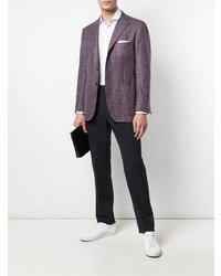 Мужской темно-красный льняной пиджак в мелкую клетку от Kiton