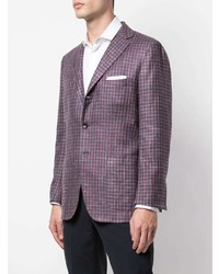 Мужской темно-красный льняной пиджак в мелкую клетку от Kiton